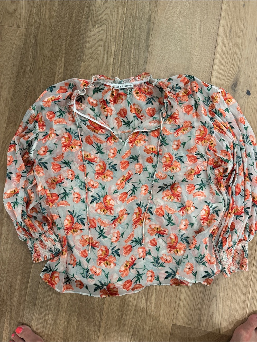 Alice + Olivia Coral Floral Peasant Blouse